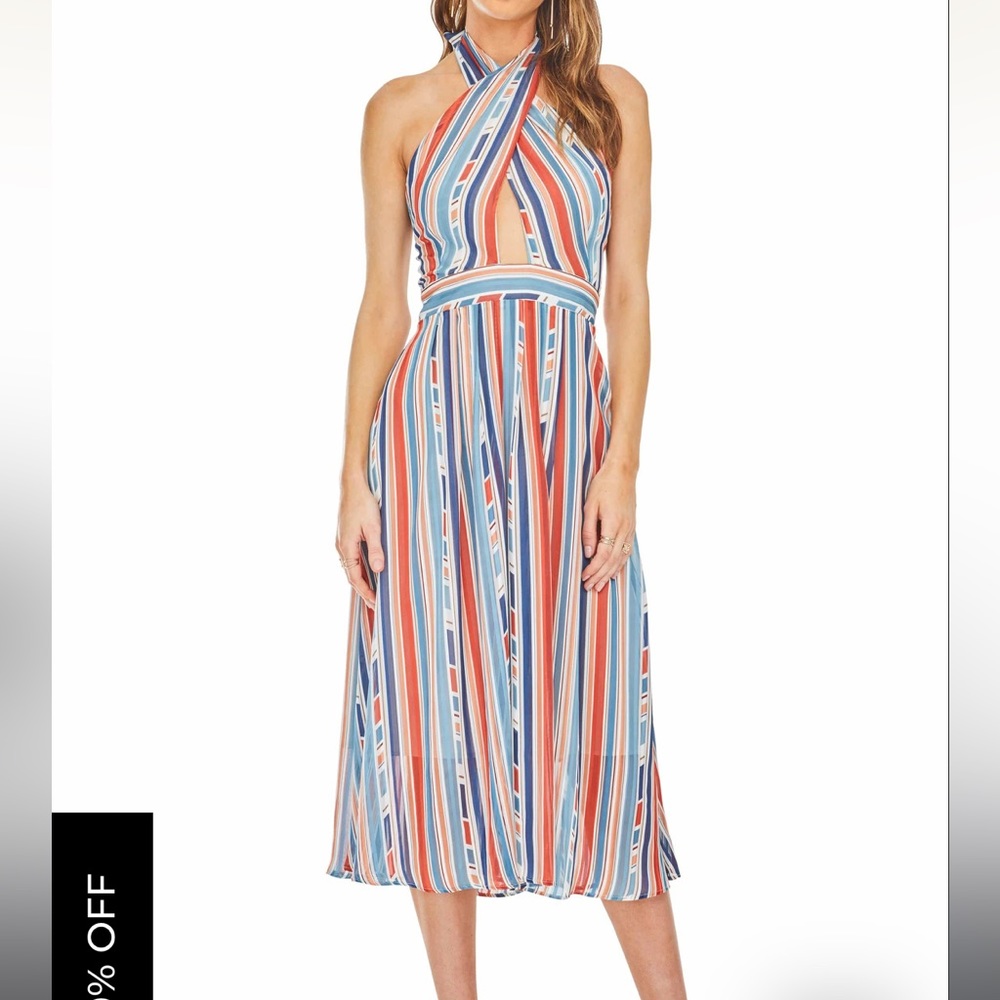 Astr The Label Gemma Dress Geo Stripe halter neck midi Sz s